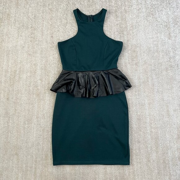 3 for $6 Solemio Bodycon Cocktail Summer Faux Leather Peplum Dress S - Picture 1 of 9